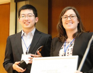 (from left) Takeyama and Ms.Anne-Laure Hettinger, ArcelorMittal Global Research & Development. 